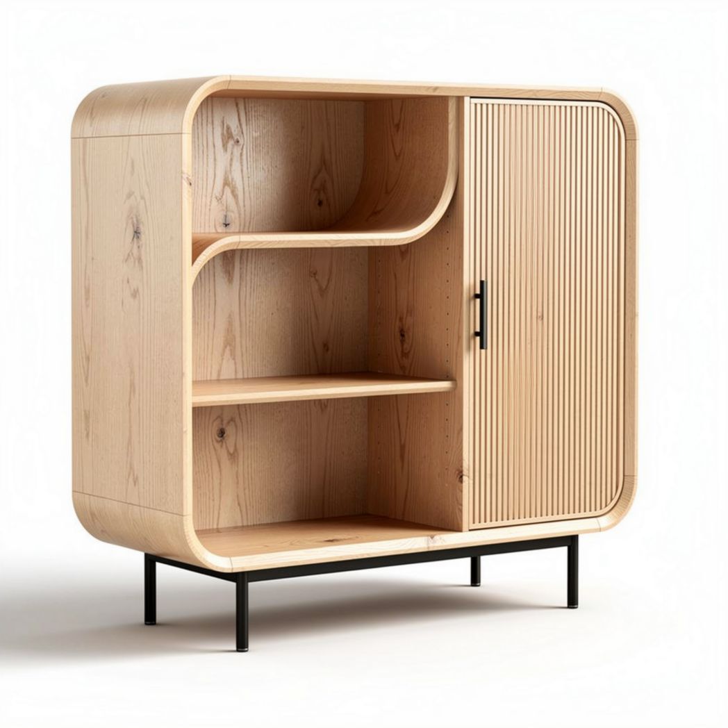 Meuble de rangement en bois clair avec portes et étagères 80 x 40 x 100cm