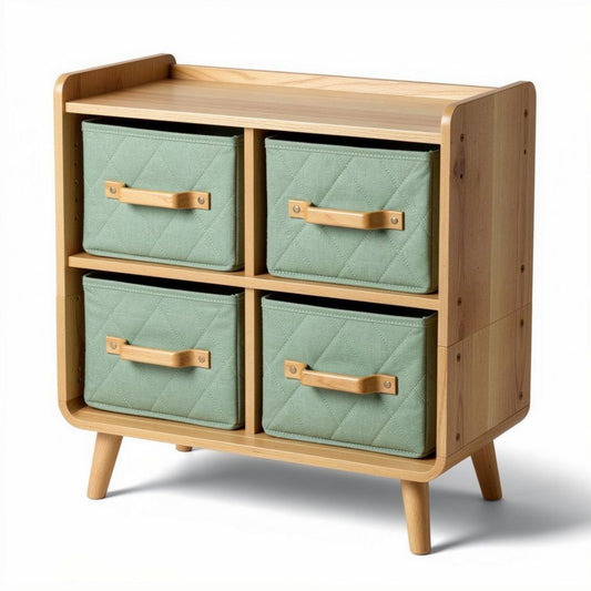 Étagère de rangement en bois et tissu rose avec trois paniers 35 x 30 x 70cm