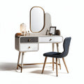 Coiffeuse moderne avec miroir en verre et chaise rembourrée en tissu gris