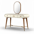 Coiffeuse moderne en bois et finition crème avec miroir ovale 100 x 40 x 75cm