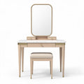 Coiffeuse en bois avec miroir et tabouret en tissu écru dimensions 100 x 40 x 75cm