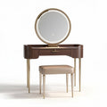 Coiffeuse moderne avec miroir lumineux en verre et métal doré 60 x 40 x 80cm