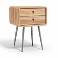 Table de chevet en bois clair avec 2 tiroirs et pieds en métal 45 x 40 x 50cm