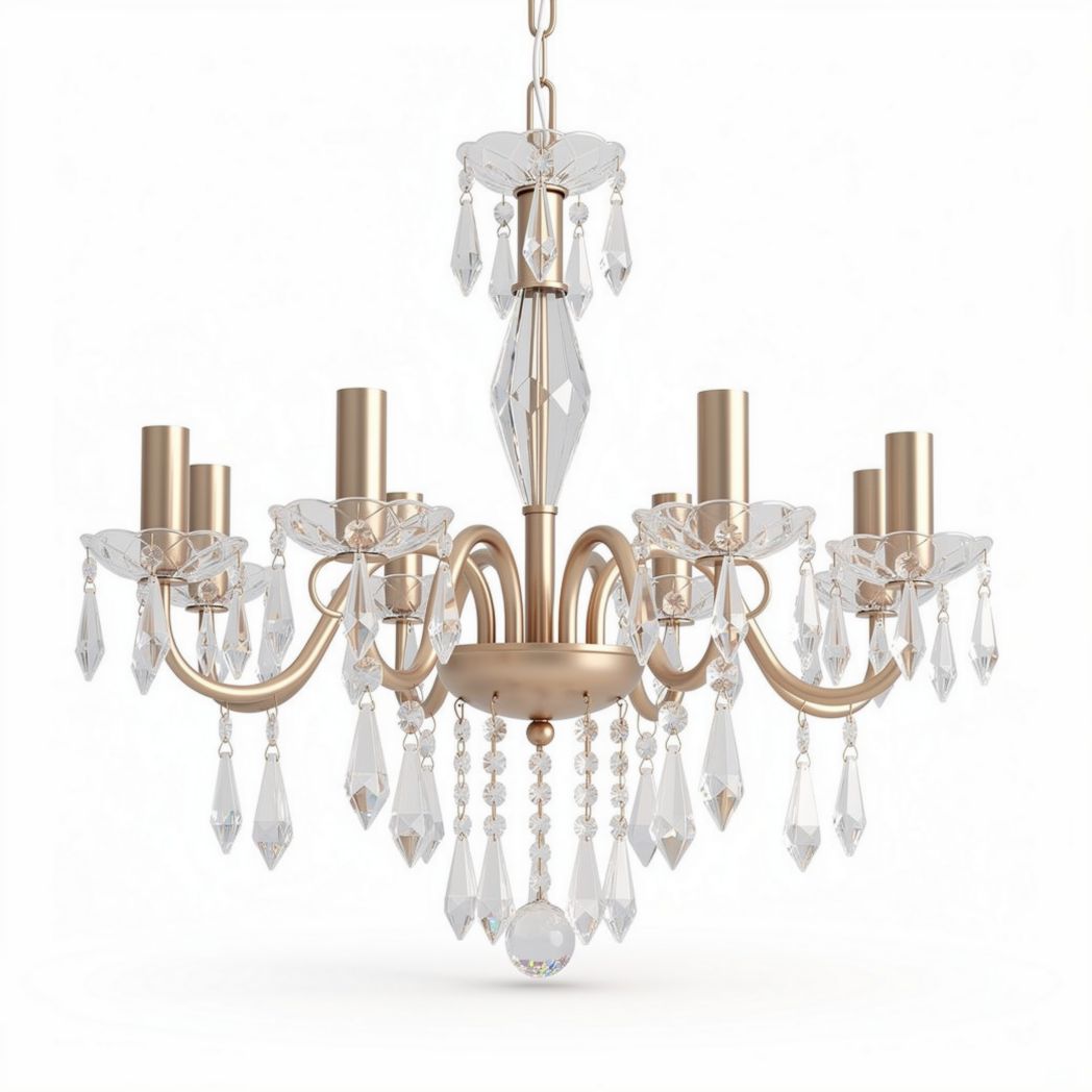 Chandelier en cristal et métal doré six lumières dimensions 50 x 50 x 30cm