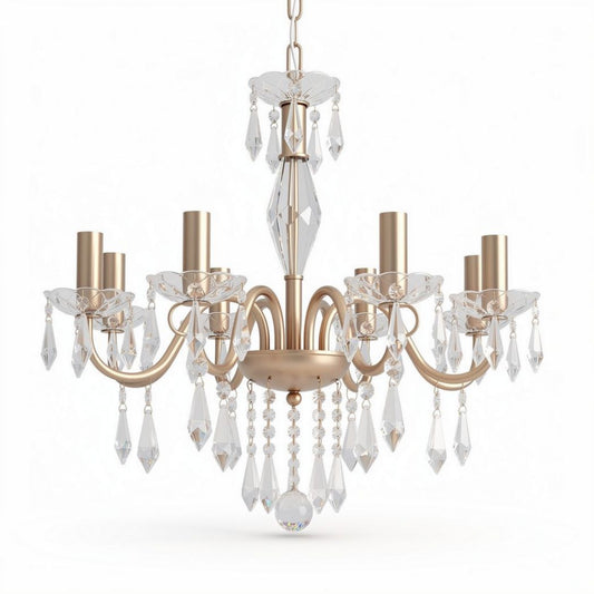 Chandelier en cristal et métal doré six lumières dimensions 50 x 50 x 30cm