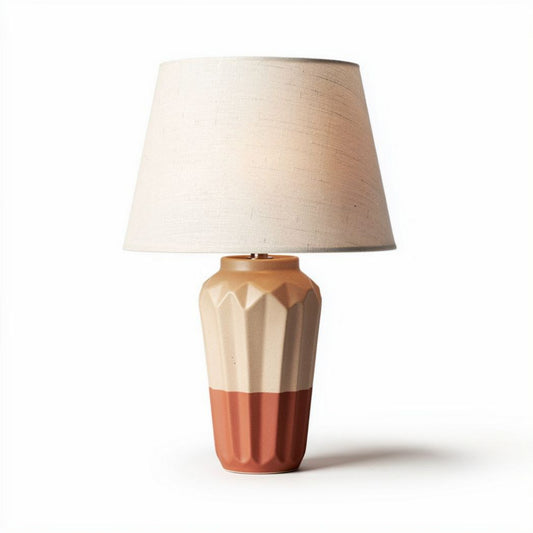 lampe de table en céramique beige et terracotta avec abat-jour en tissu 20 x 20 x 40cm