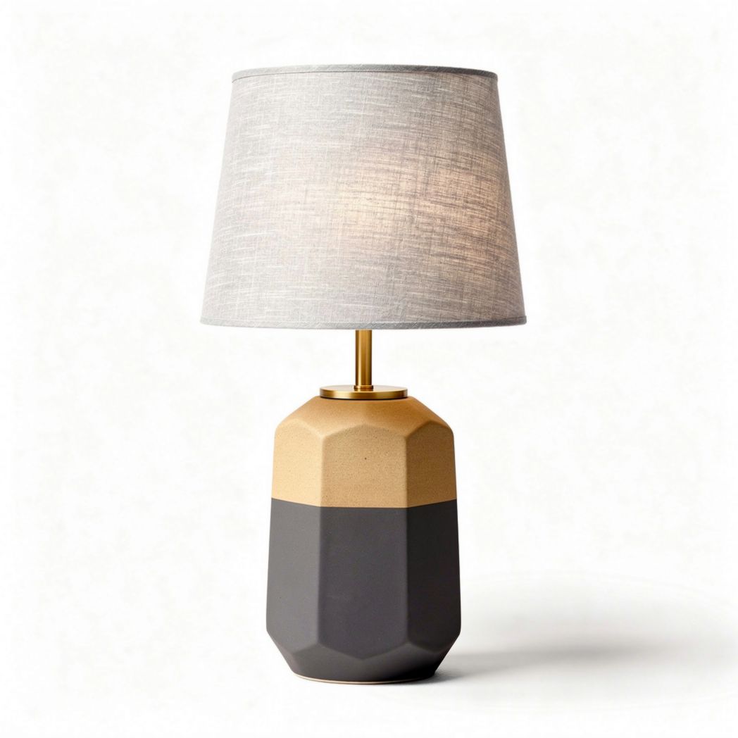 Lampe de table en céramique grise et beige avec abat-jour en lin 20 x 20 x 40cm