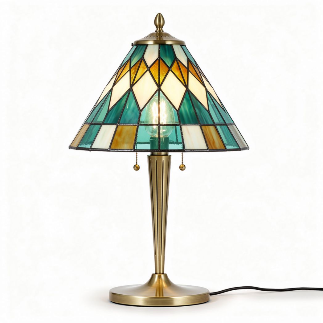 Lampe de table en verre teinté de style Tiffany avec socle en métal doré 20 x 20 x 40cm