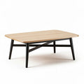 Table basse en bois clair de 120 x 80 x 40cm avec pieds en métal noir