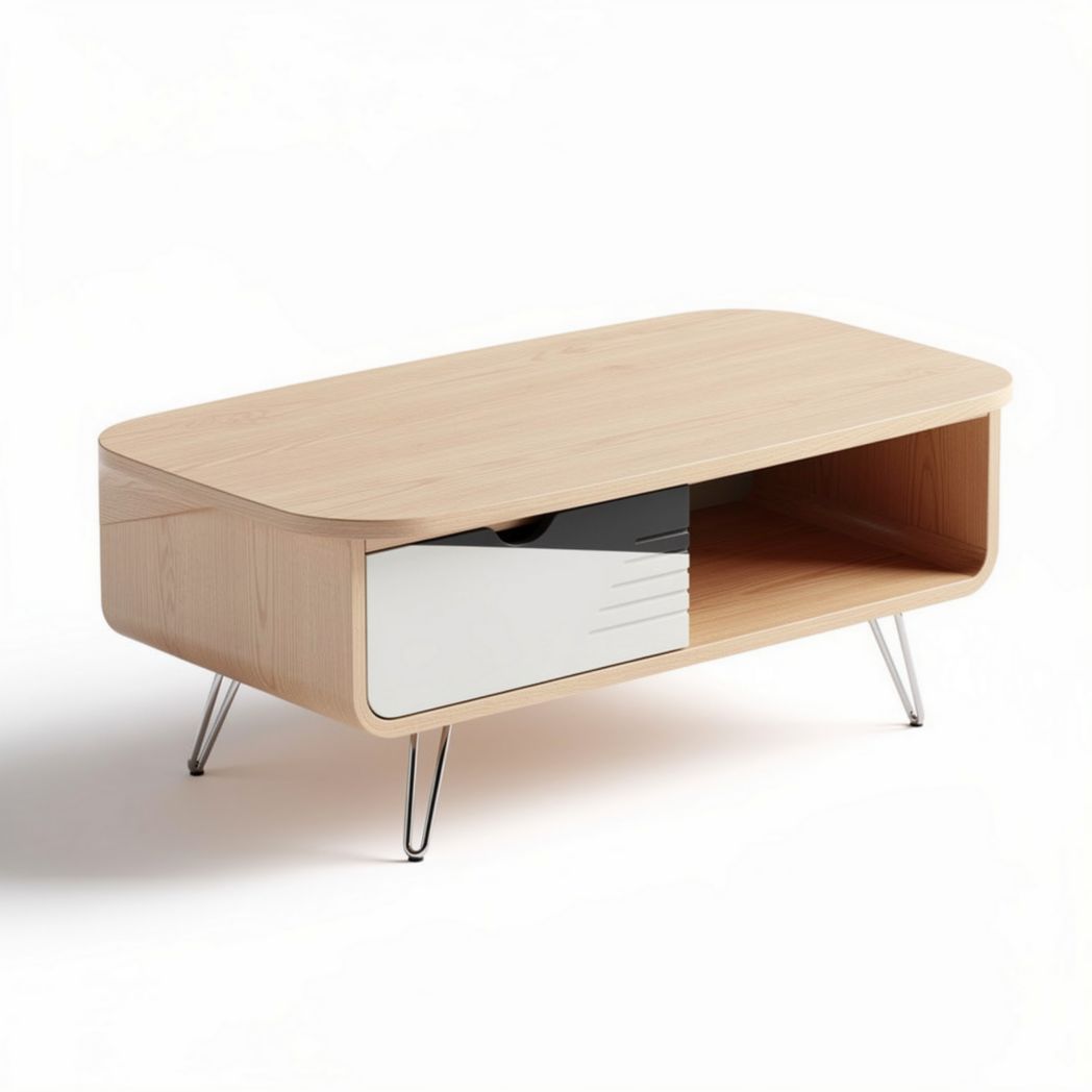 Table basse en bois naturel avec tiroir noir dimensions 120 x 60 x 40cm